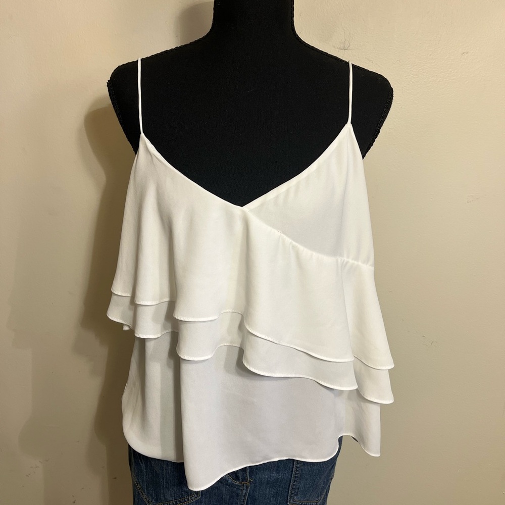 J Crew Women’s White Ruffle Spaghetti Strap Top